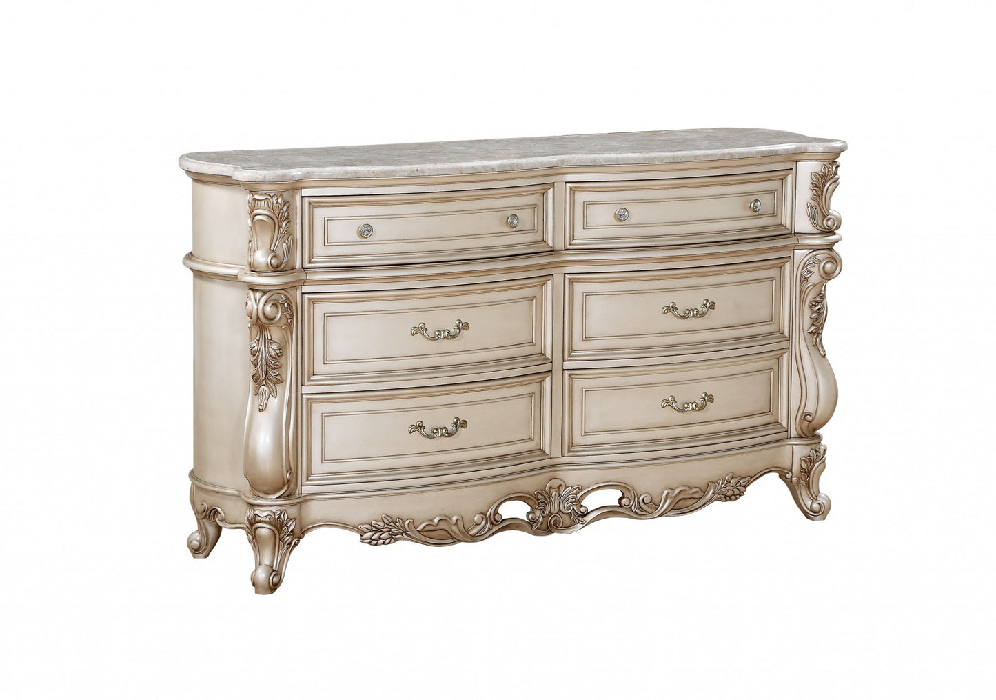 Natural and Ivory Solid Wood 6-Drawer Double Dresser