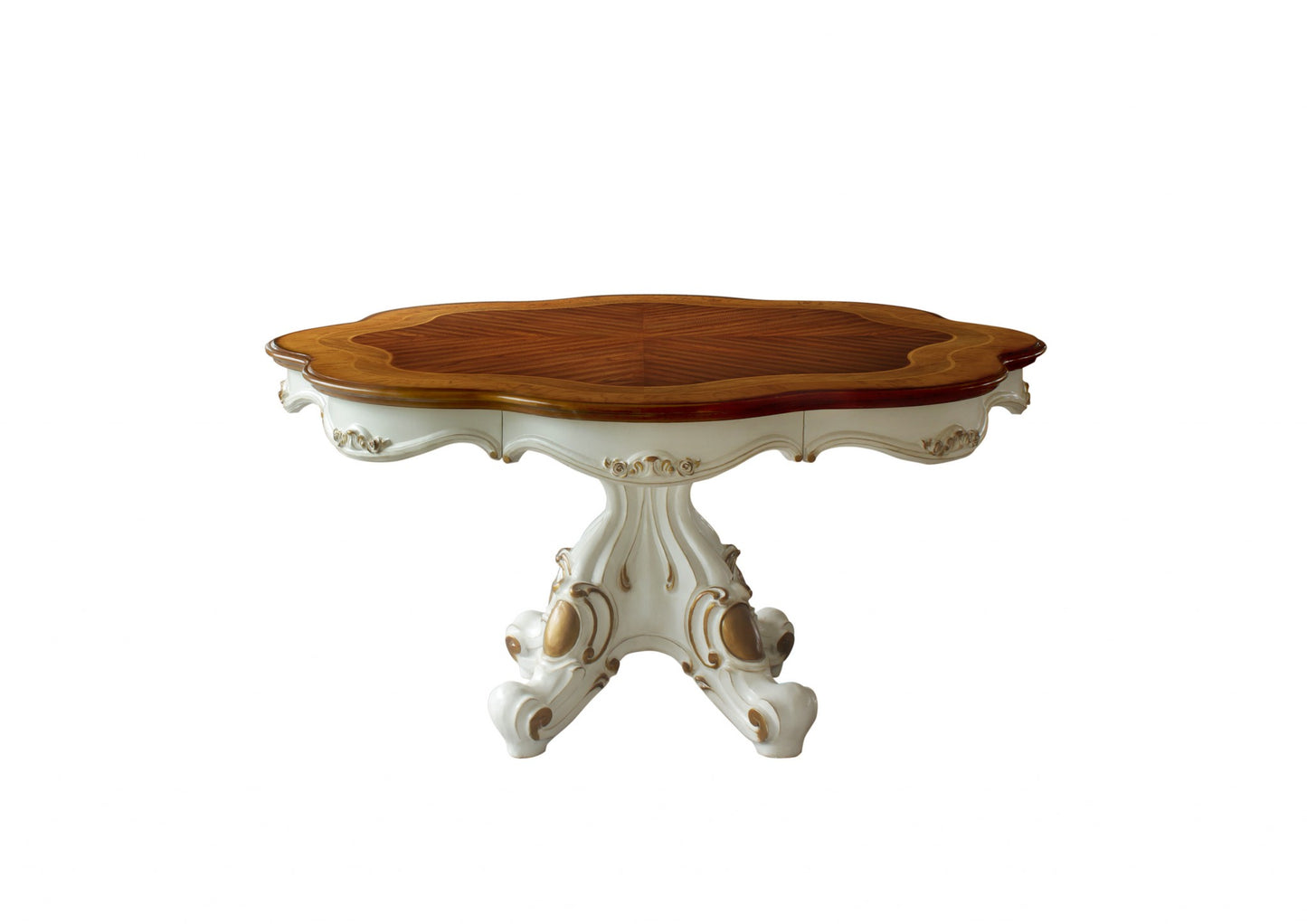 Brown And White Oval Solid Wood Pedestal Base Dining Table