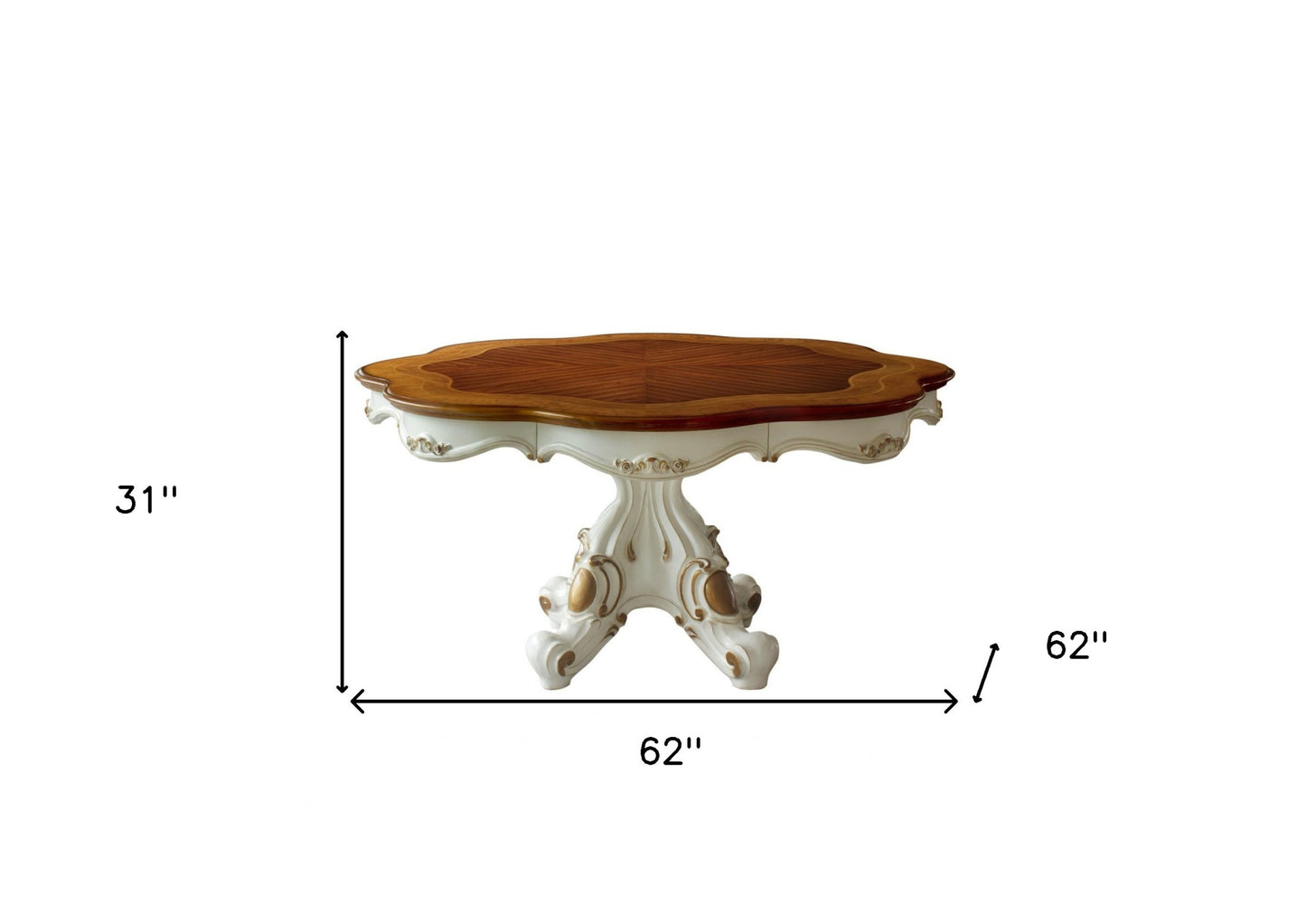 Brown And White Oval Solid Wood Pedestal Base Dining Table
