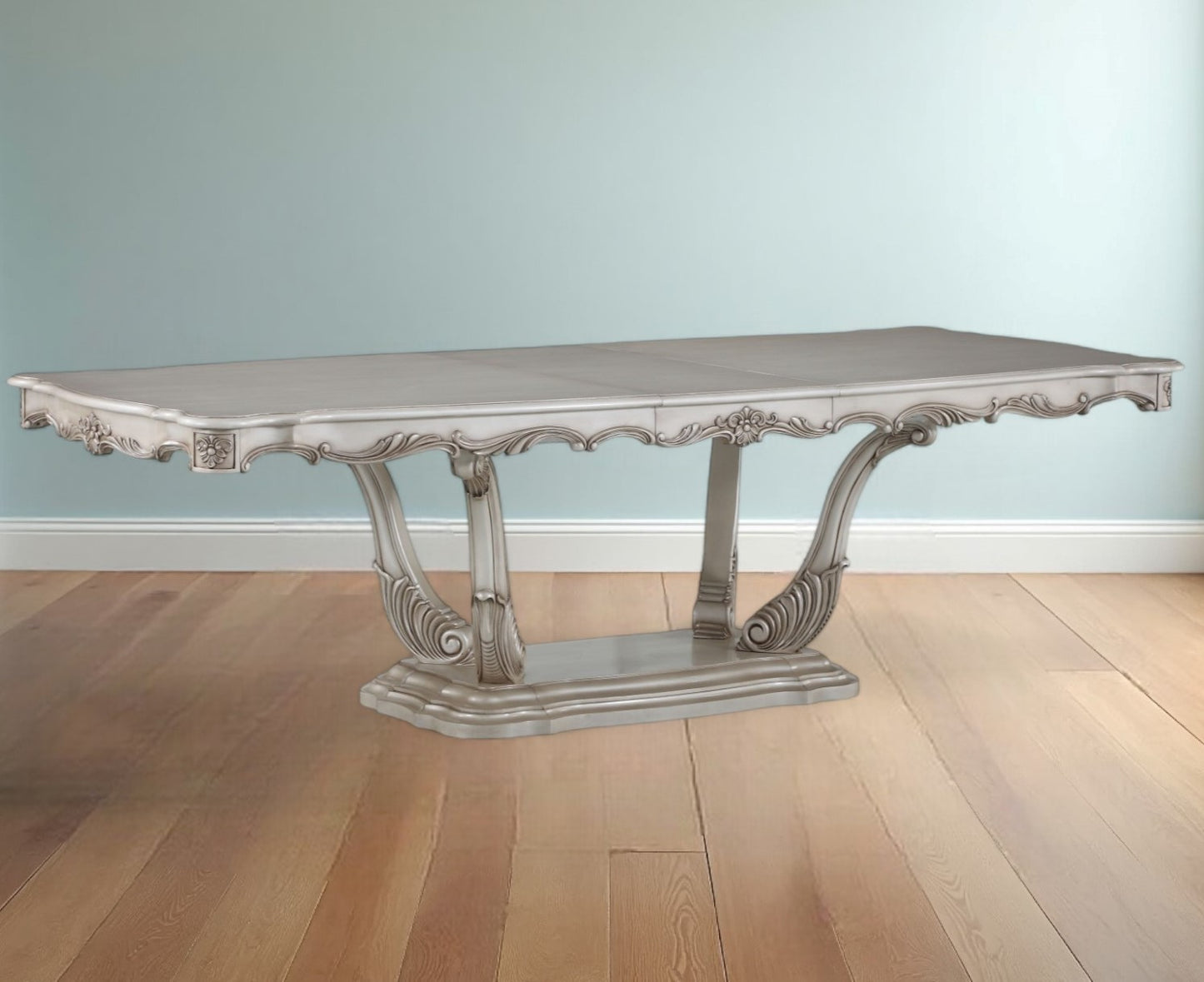 Off White Solid Wood Pedestal Base Dining Table