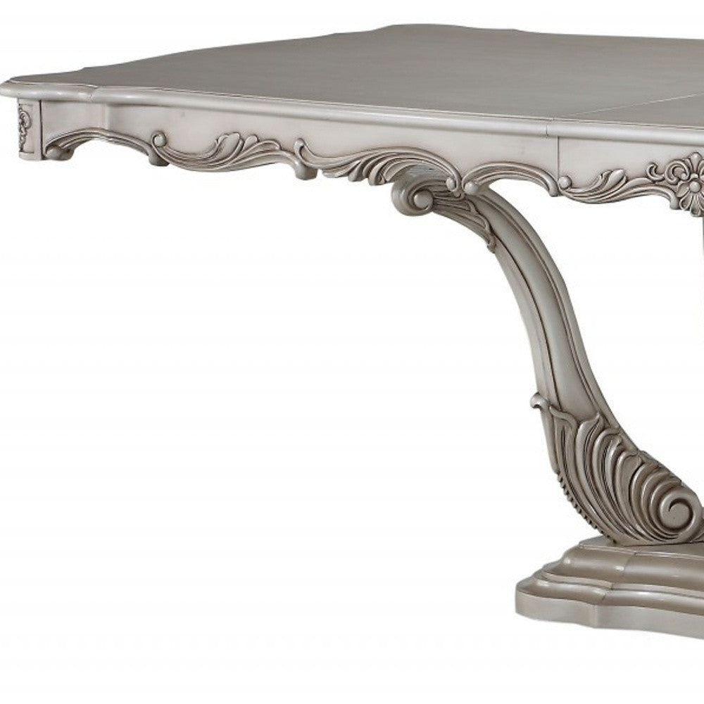 Off White Solid Wood Pedestal Base Dining Table