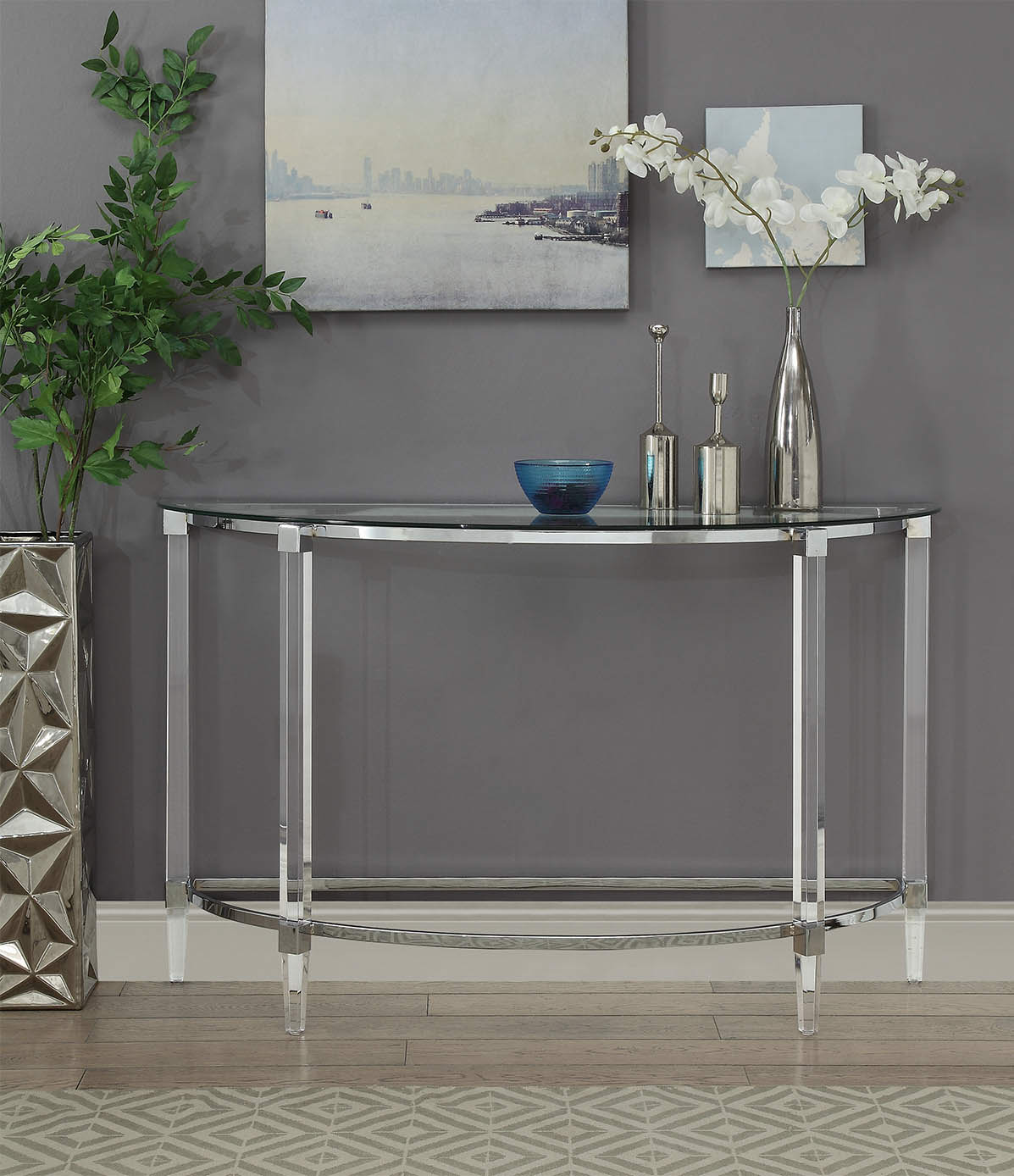Clear Acrylic Chrome Glass Metal Sofa Table