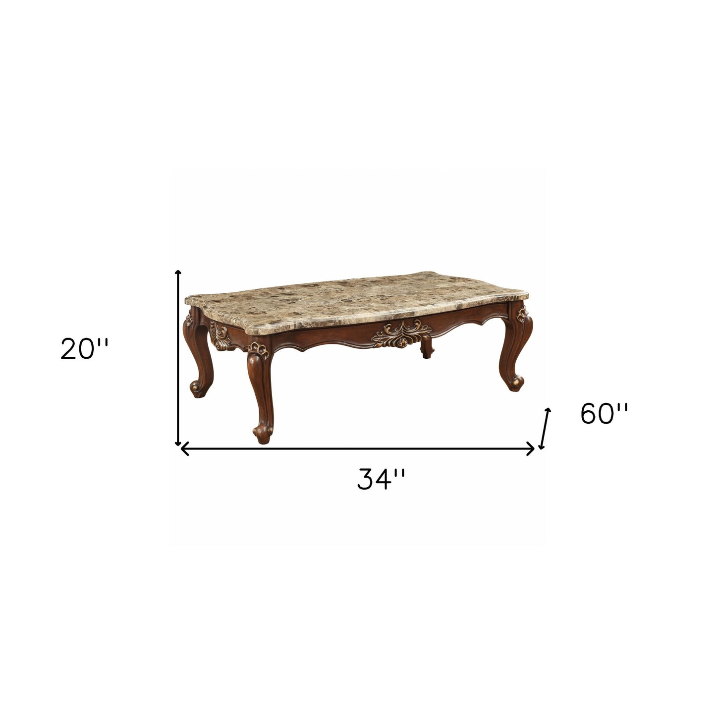 Dark Brown Genuine Marble & Solid Wood Coffee Table