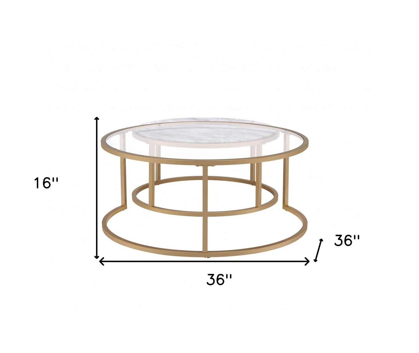 Clear White & Gold Glass Faux Marble & Iron Round Nesting Tables