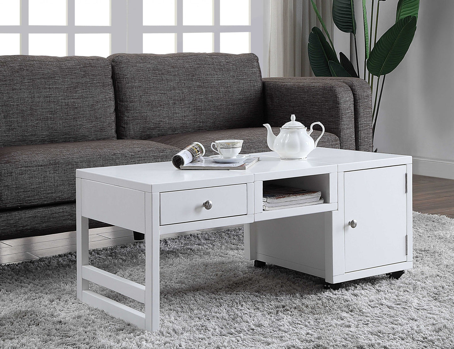 White Wood Veneer Coffee Table (Convertible)