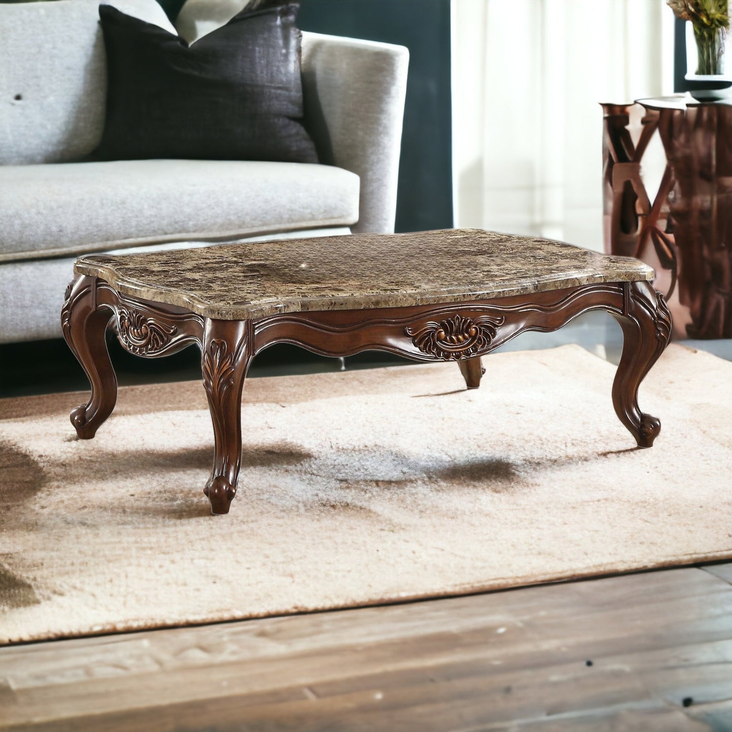 Brown & Dark Brown Genuine Marble Coffee Table