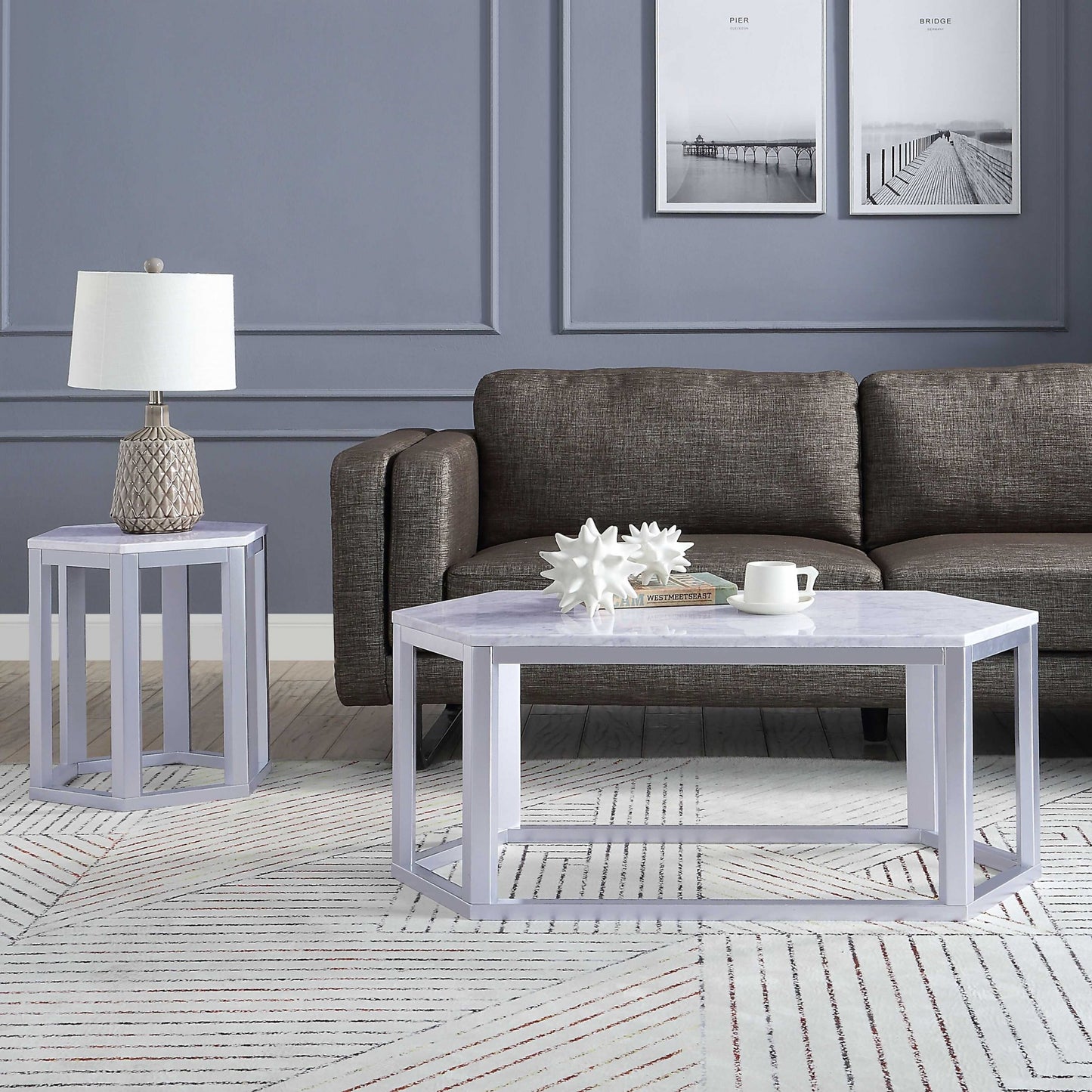 Silver Marble Wood Coffee Table