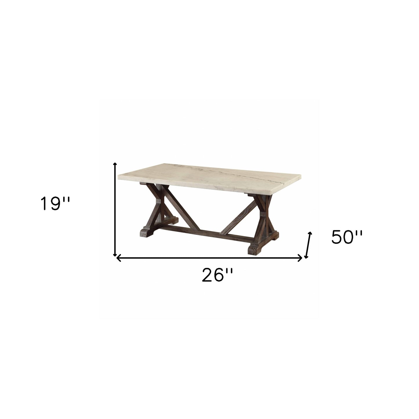 Brown & White Faux Marble & Solid Wood Coffee Table