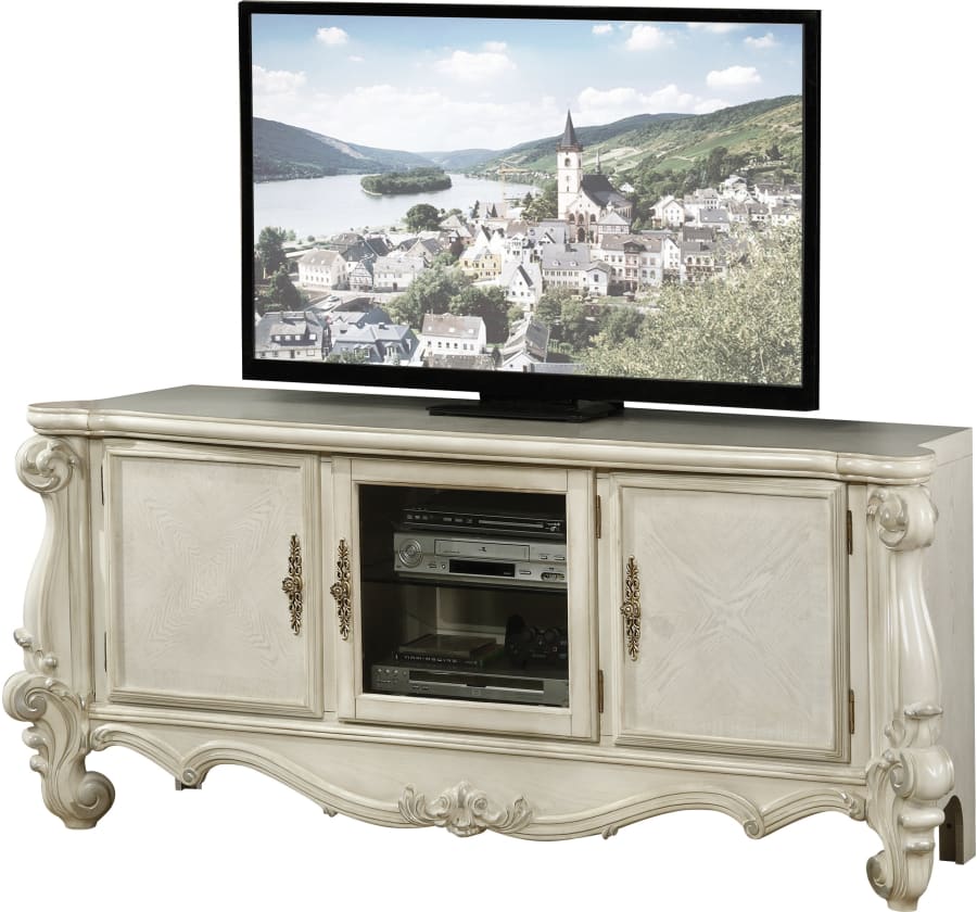 Bone White Wood Glass Media Console