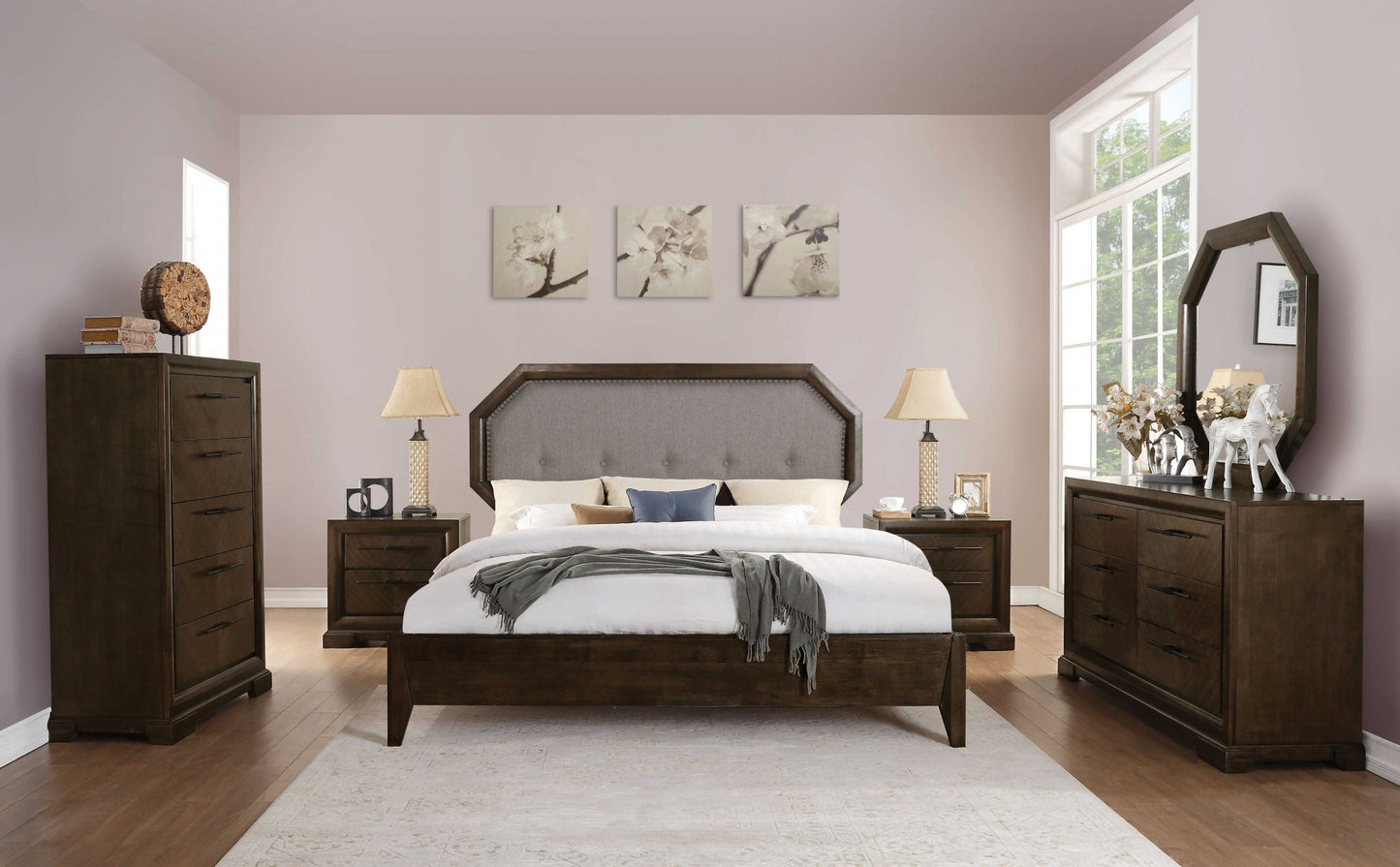 Brown Solid Wood 4-Drawer Double Dresser