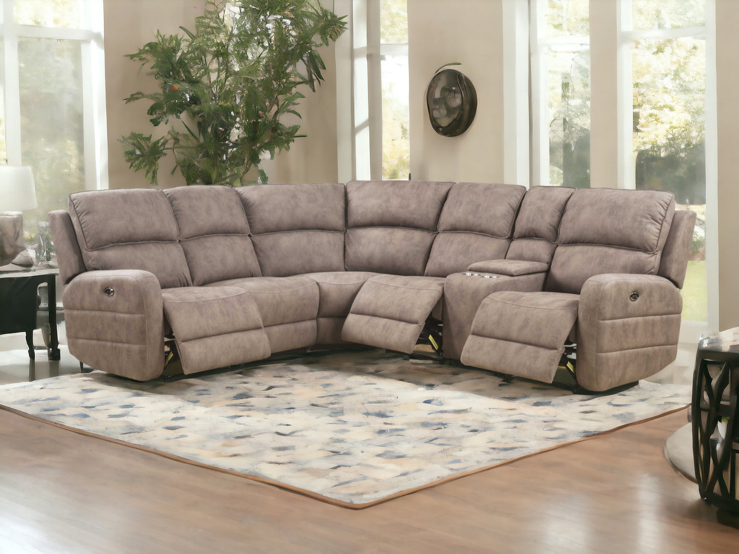 Dark Brown Genuine Leather L Shaped 6 Piece Sectional w/ Console