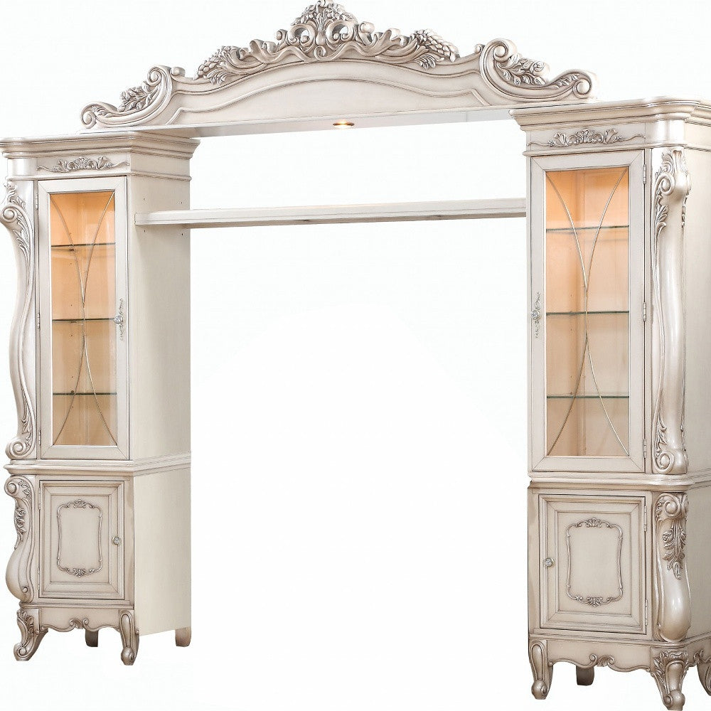 Antique White Wood Glass Media Console