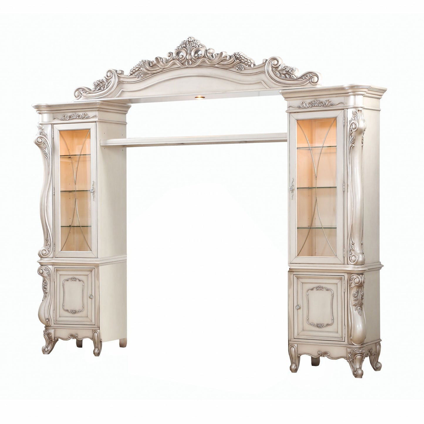 Antique White Wood Glass Media Console