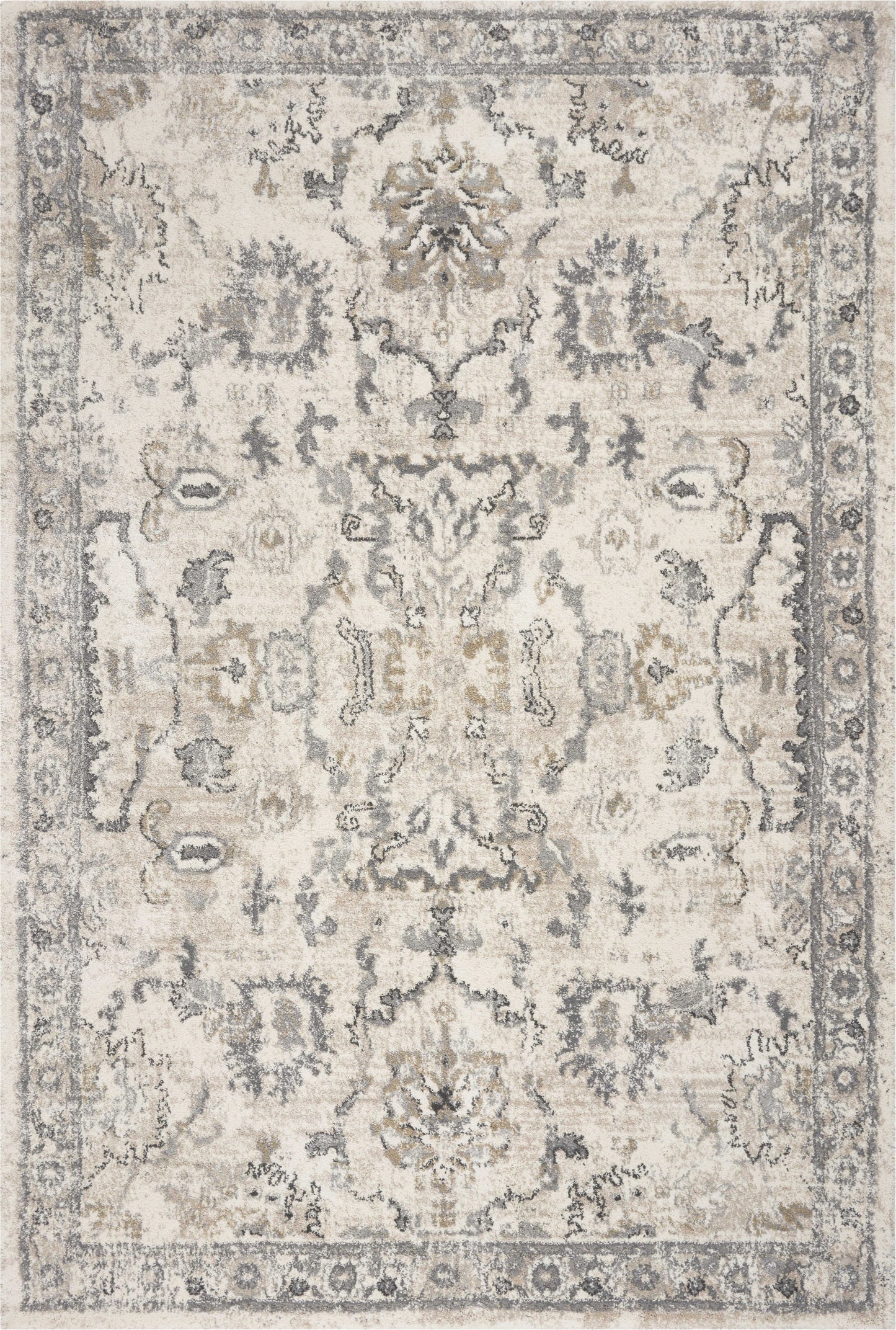 8 x 10 Ivory Machine Woven Distressed Floral Traditional Indoor Rug