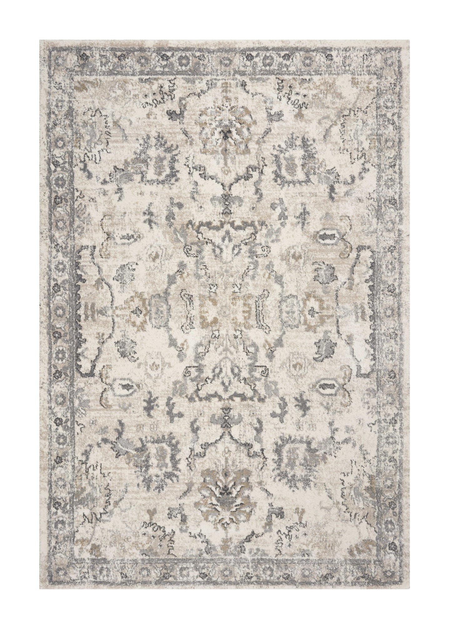 8 x 10 Ivory Machine Woven Distressed Floral Traditional Indoor Rug