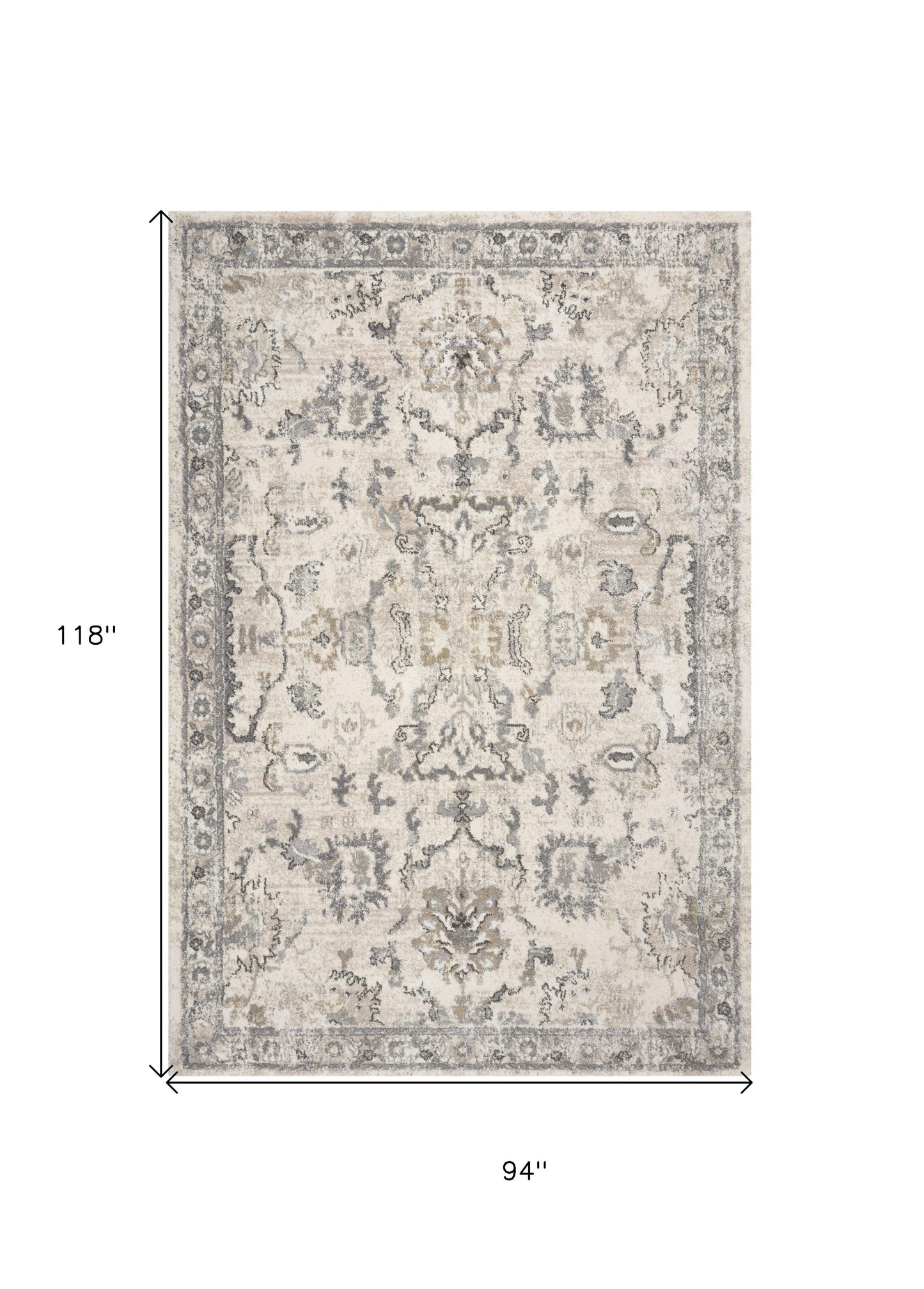 8 x 10 Ivory Machine Woven Distressed Floral Traditional Indoor Rug
