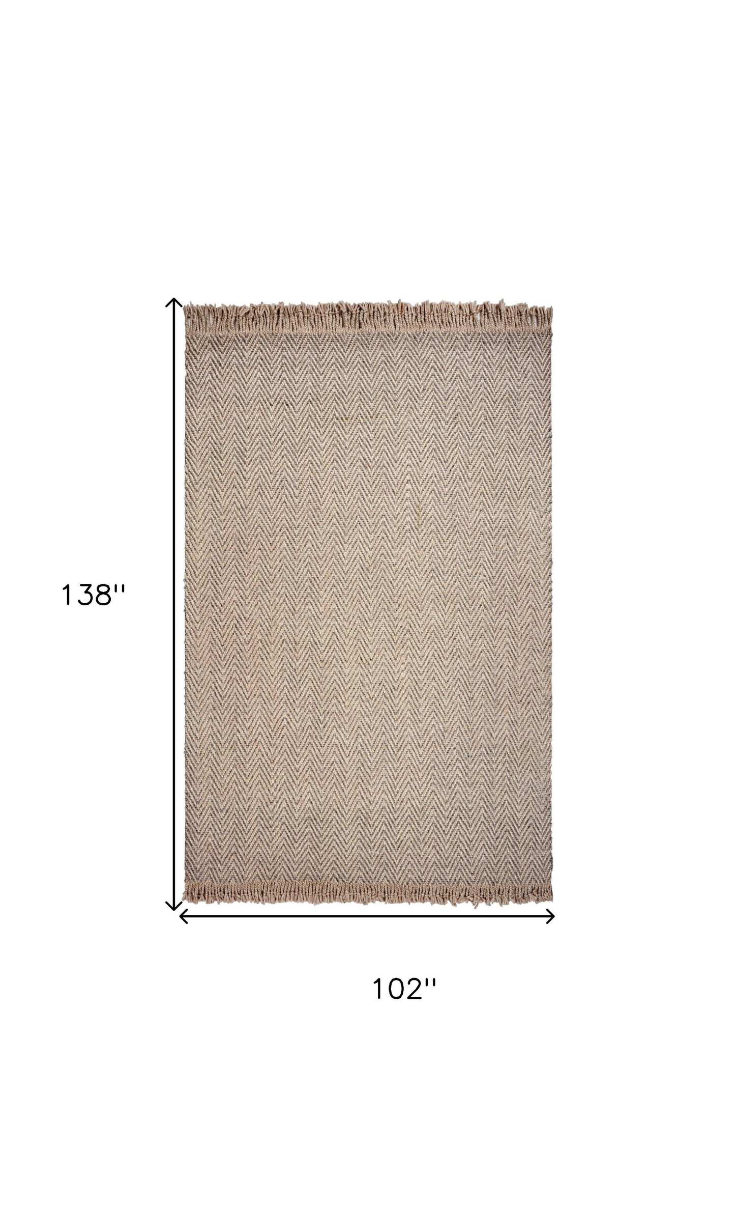 9 x 12 Oatmeal Beige Hand Woven Herringbone With Braided Fringe Indoor Rug