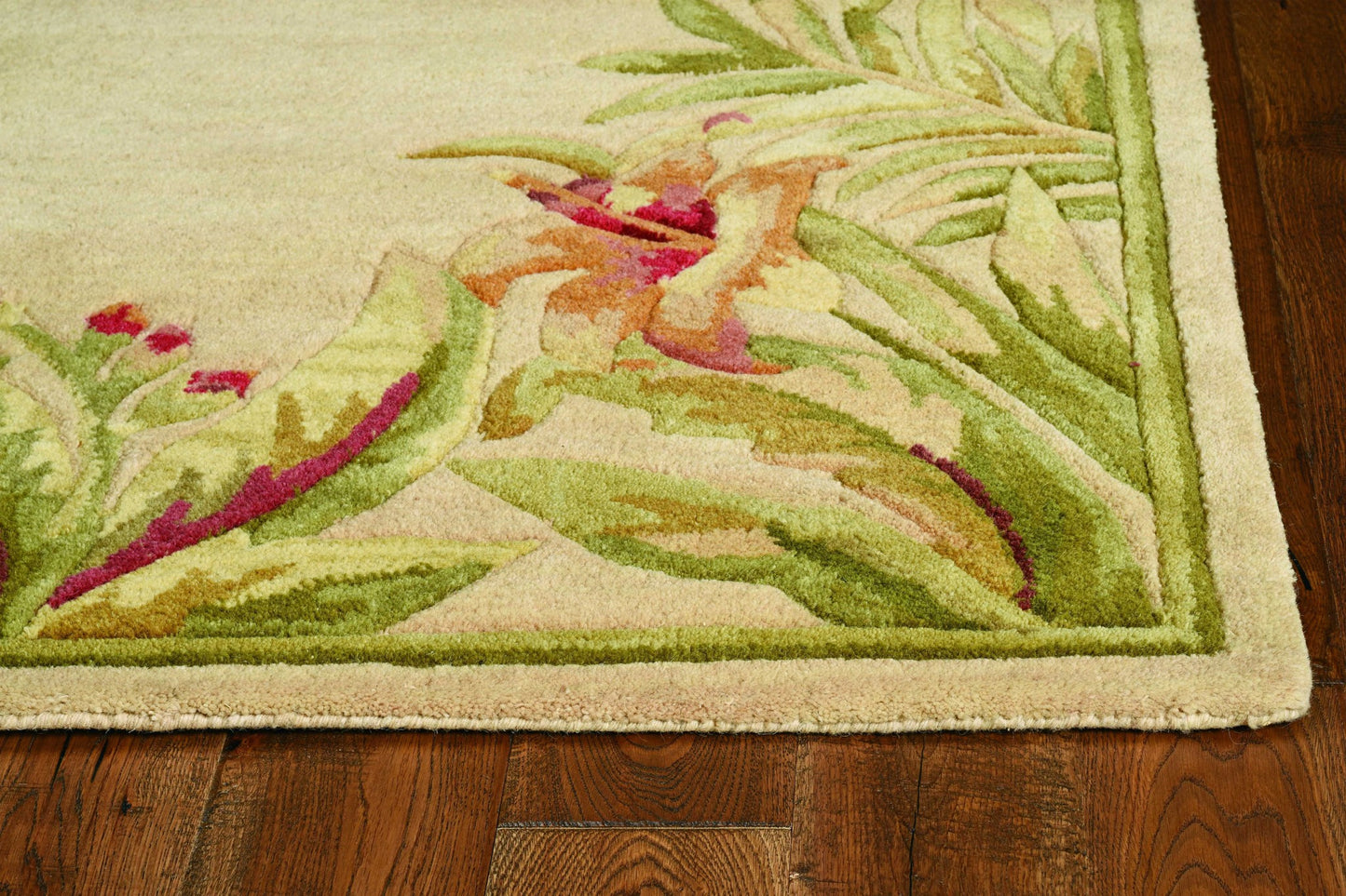 8 x 10 Ivory Hand Tufted Bordered Tropical Plants Indoor Rug