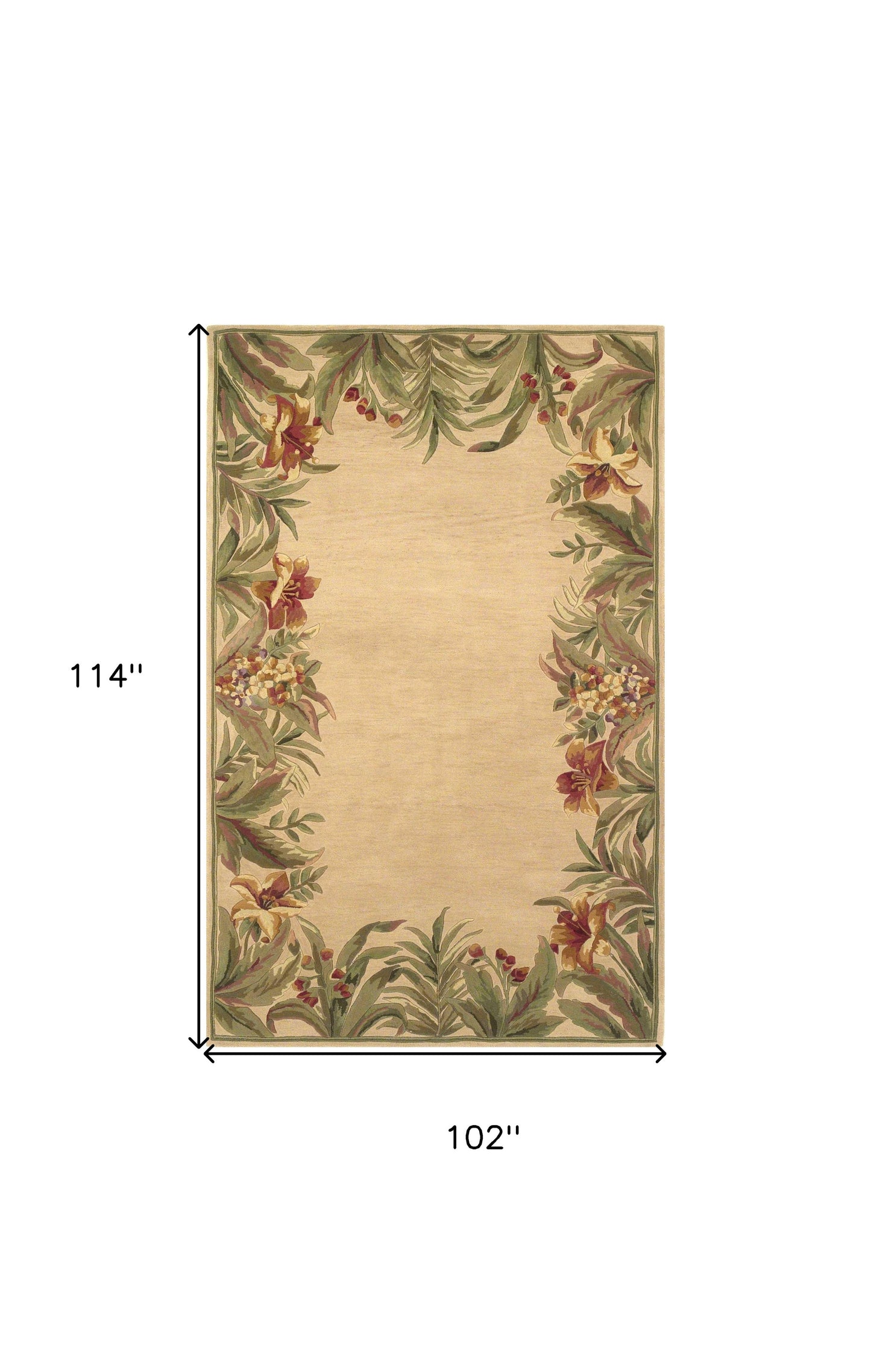 8 x 10 Ivory Hand Tufted Bordered Tropical Plants Indoor Rug