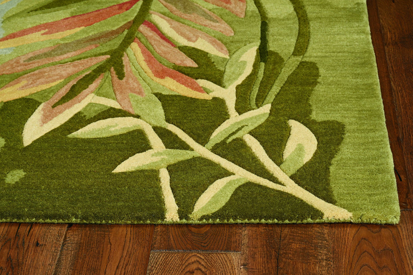 8 x 10 Blue Green Hand Tufted Tropical Plant Indoor Rug