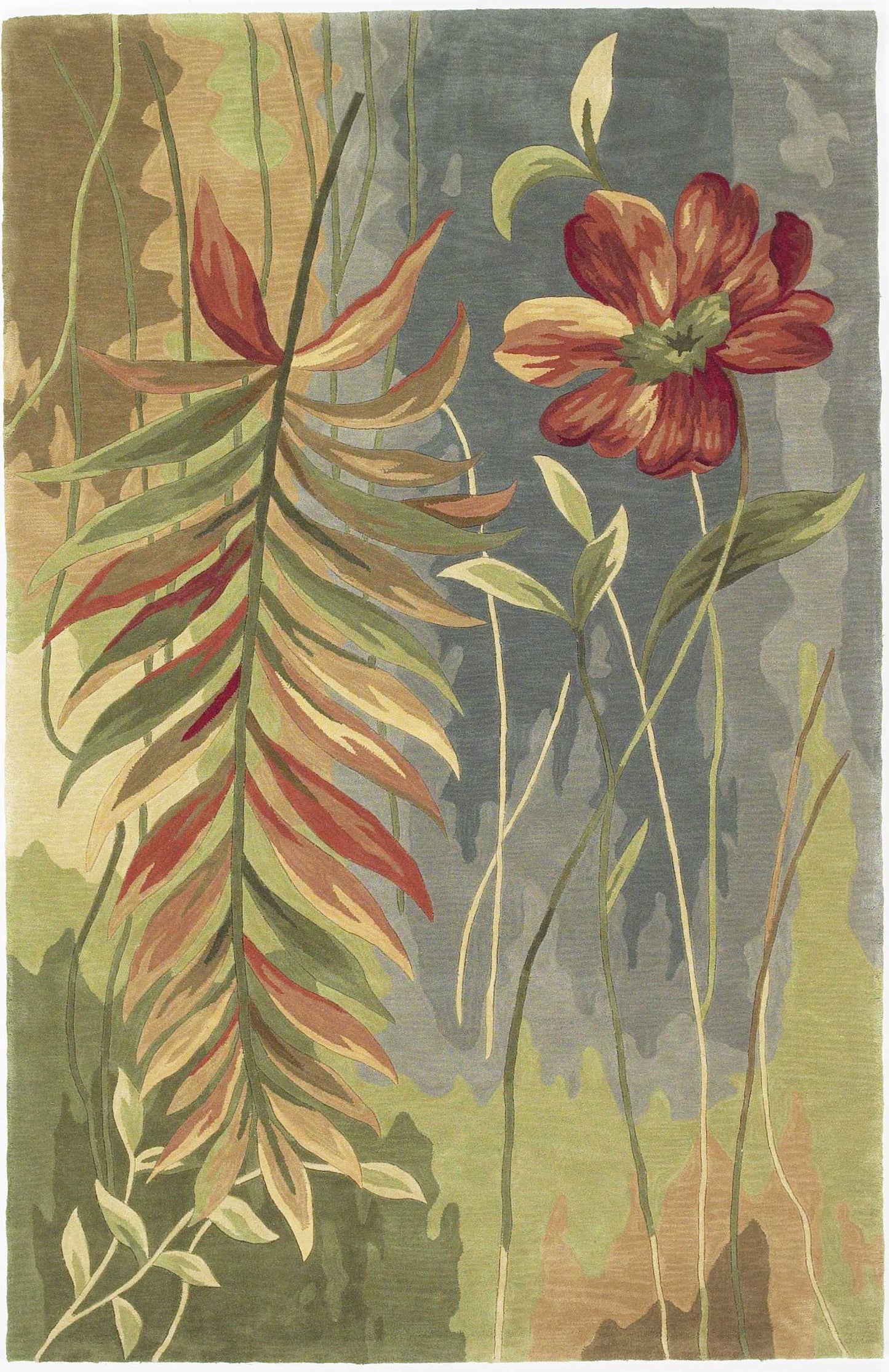 8 x 10 Blue Green Hand Tufted Tropical Plant Indoor Rug