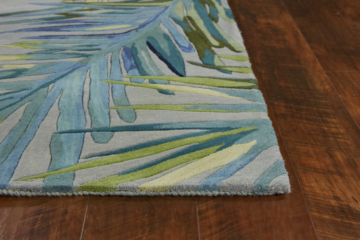 9 x 12 Grey Blue Hand Tufted Tropical Palms Indoor Rug