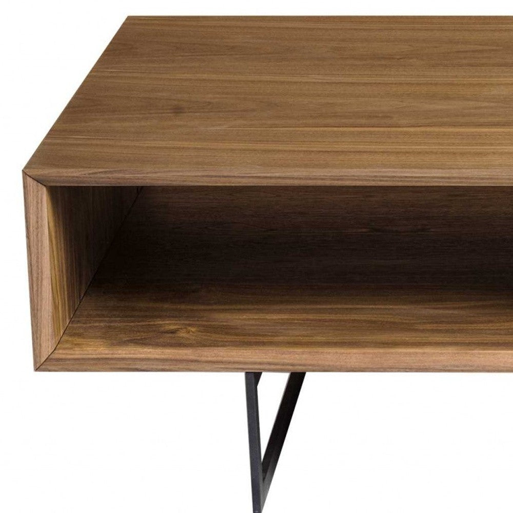 Brown & Black Metal Coffee Table w/ 2 Shelves