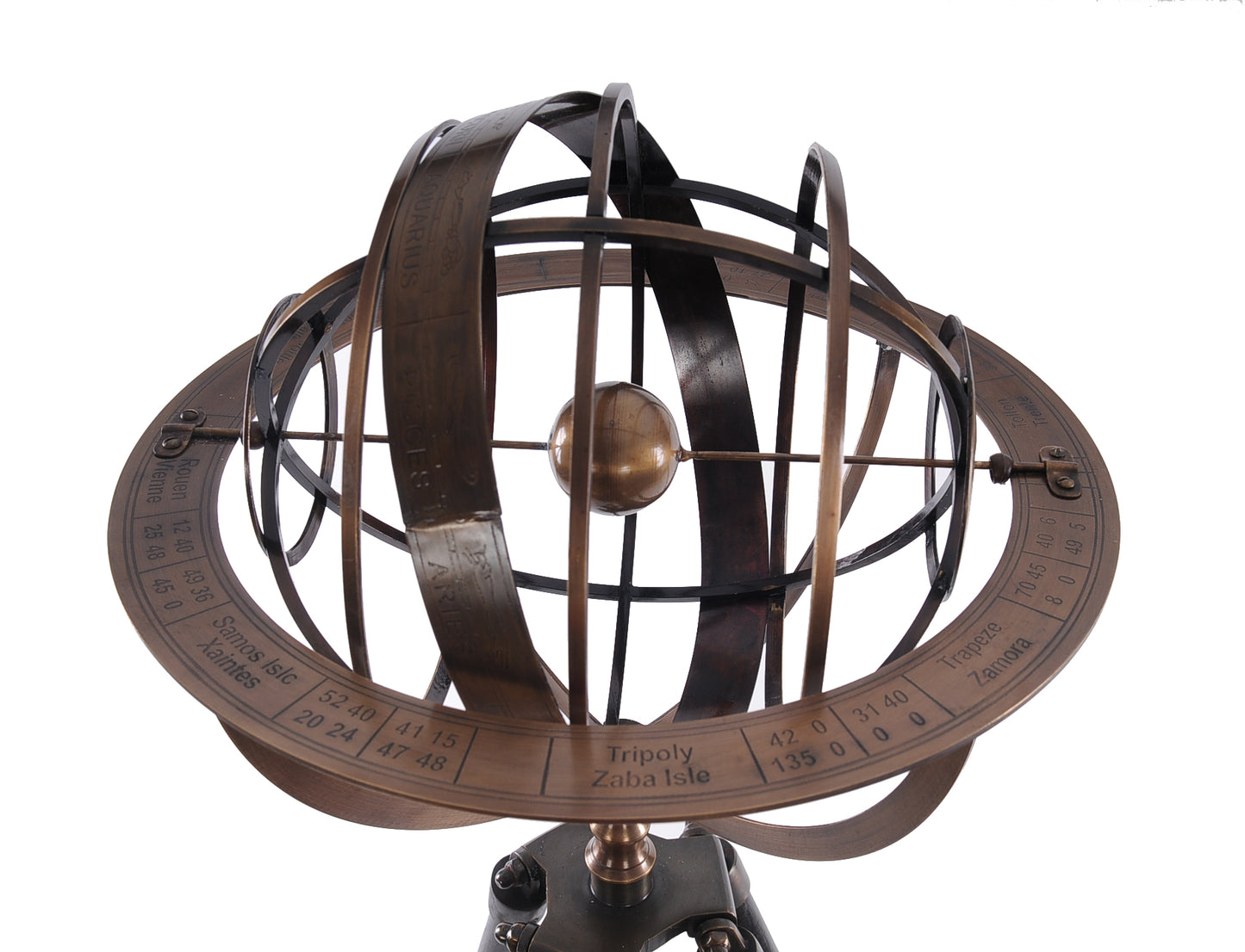 Brass Armillary With Wood Stand