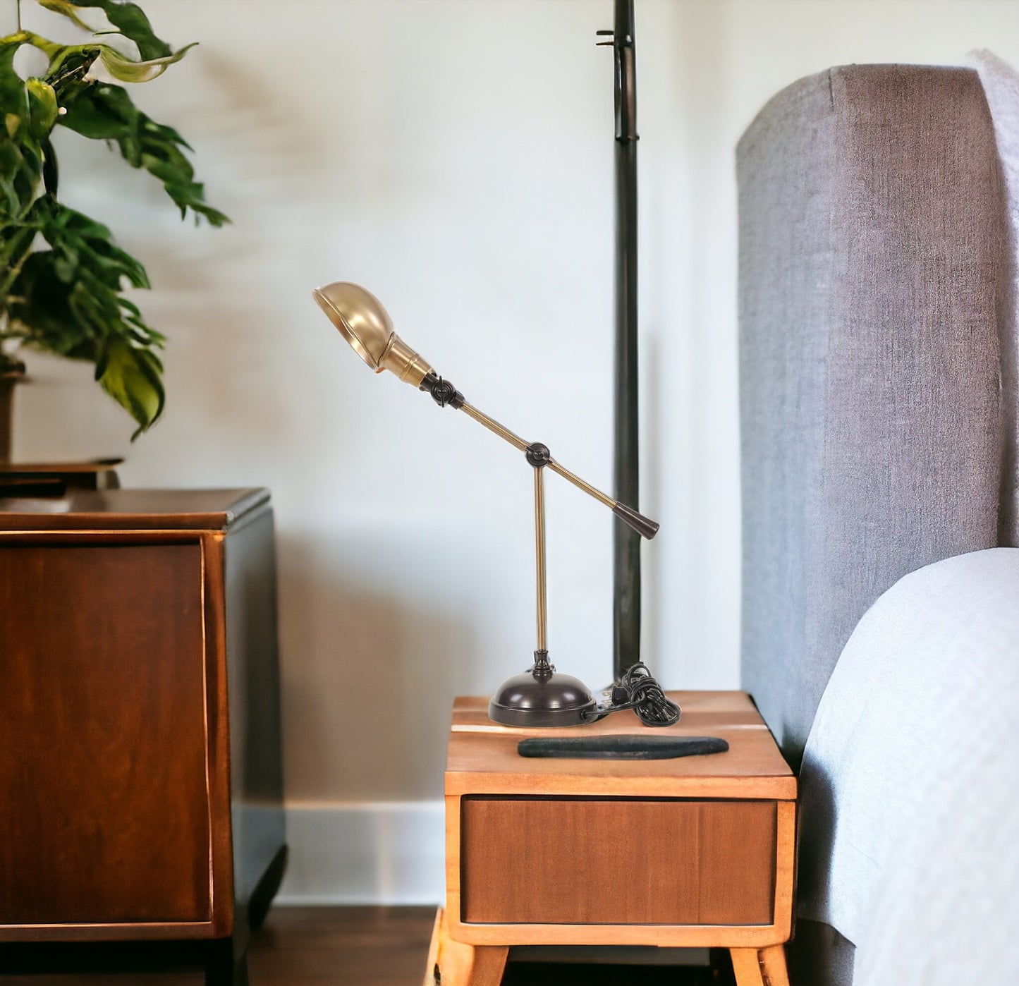 Black Adjustable Desk Table Lamp w/ Gold Bowl Shade