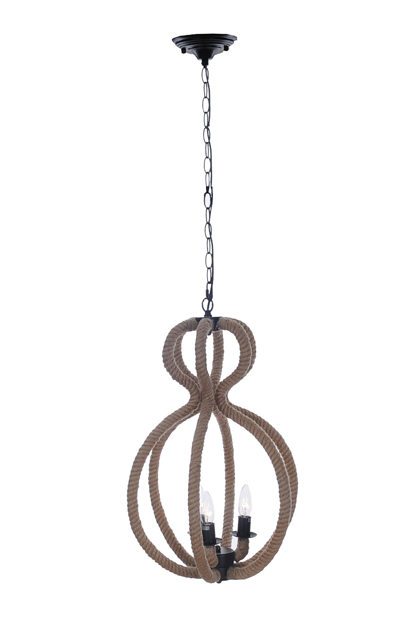 Natural & Black Iron & Rope 3 Light Ceiling Light