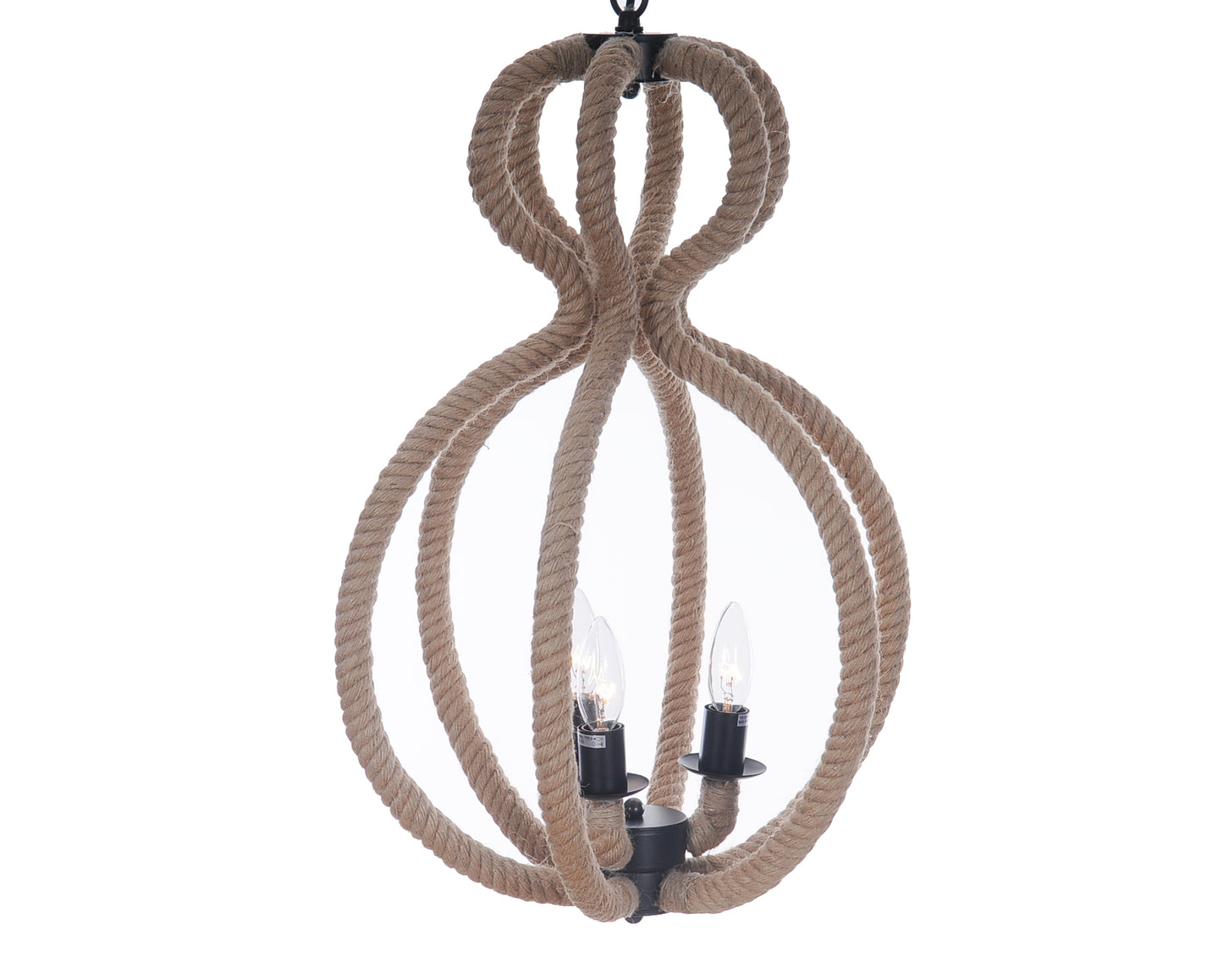 Natural & Black Iron & Rope 3 Light Ceiling Light