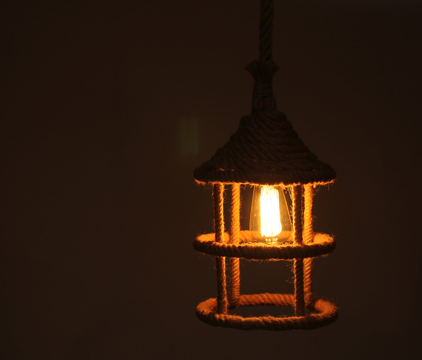Beige & Black Iron & Rope Ceiling Light