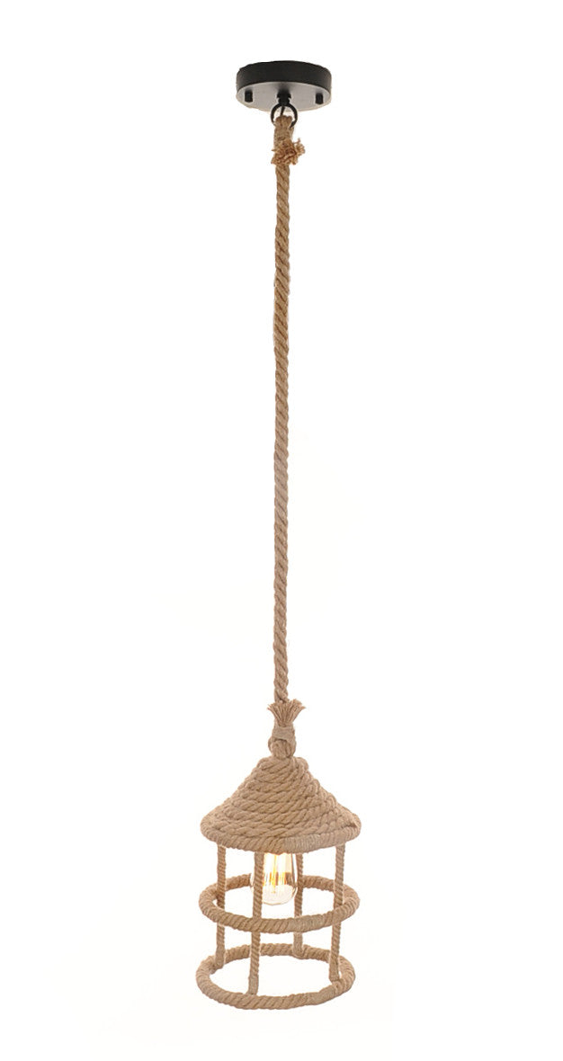 Beige & Black Iron & Rope Ceiling Light
