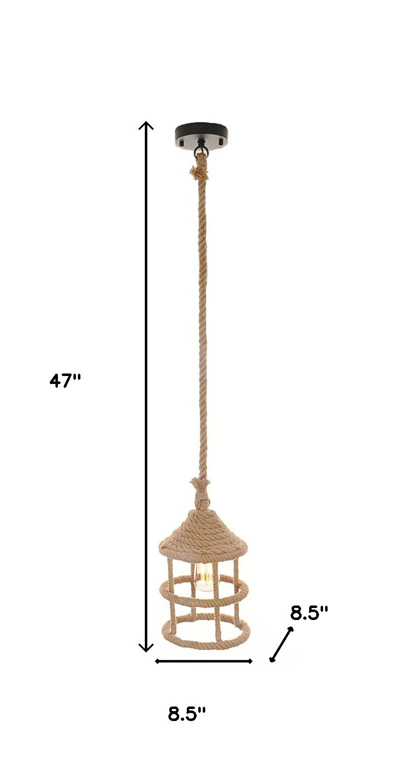 Beige & Black Iron & Rope Ceiling Light