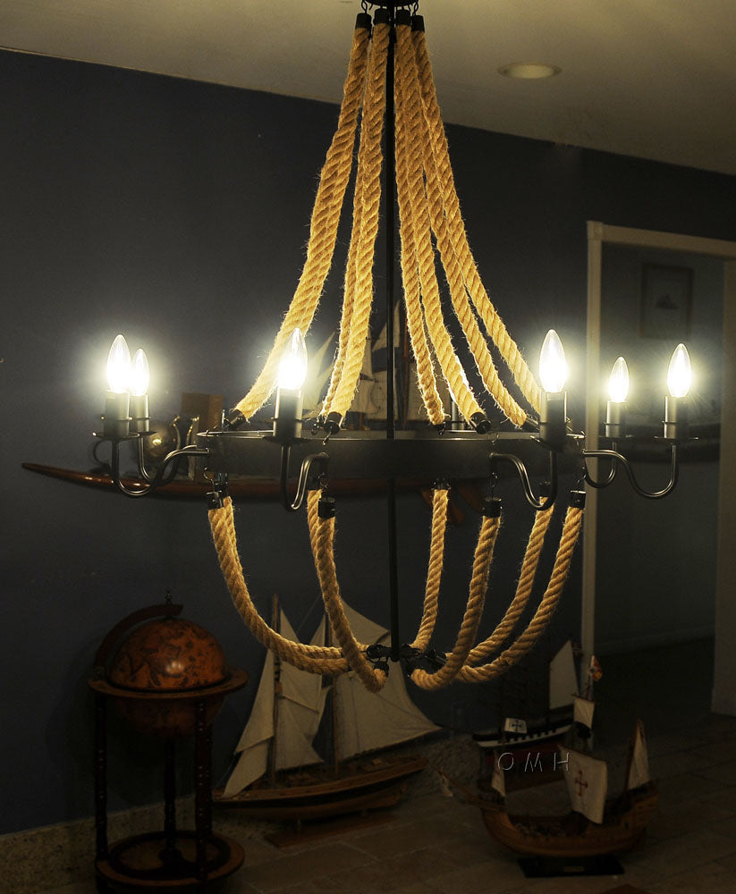 8 Bulbs Large Rope Pendant Light