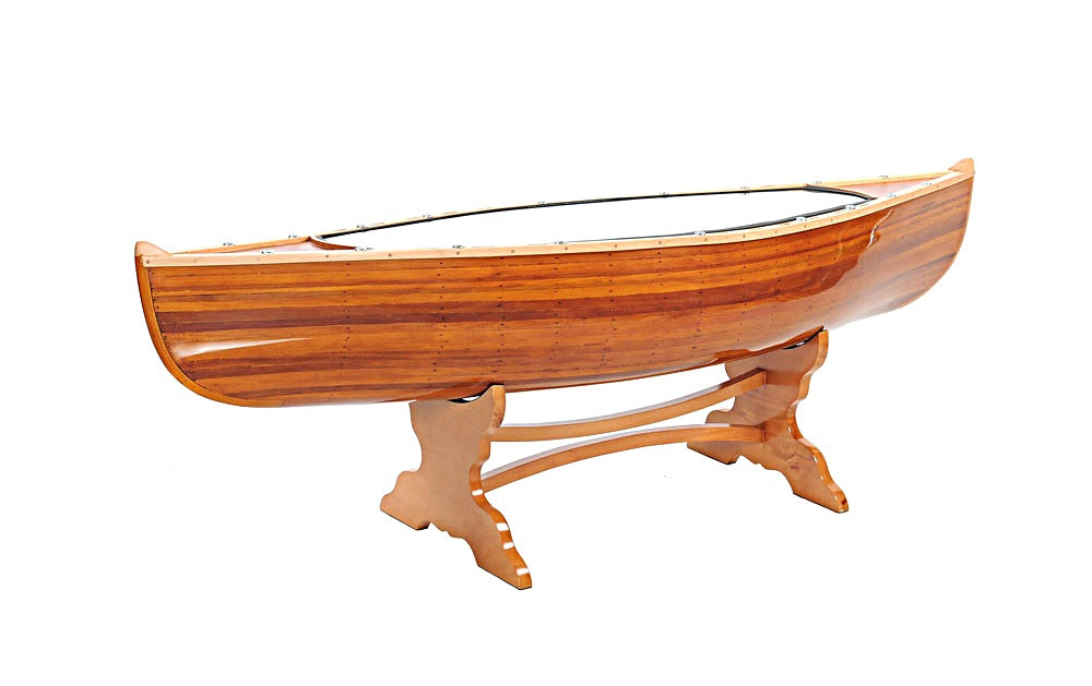 Natural Solid Wood & Glass Canoe Coffee Table