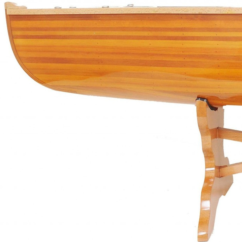 Natural Solid Wood & Glass Canoe Coffee Table