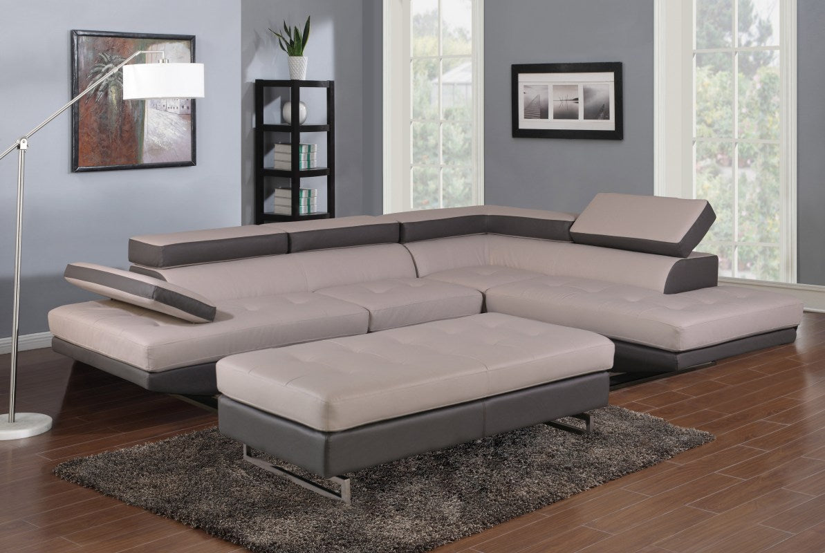 Gray Leather L Shaped 2 Piece Sectional