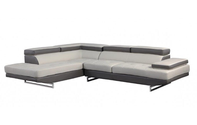 Gray Leather L Shaped 2 Piece Sectional