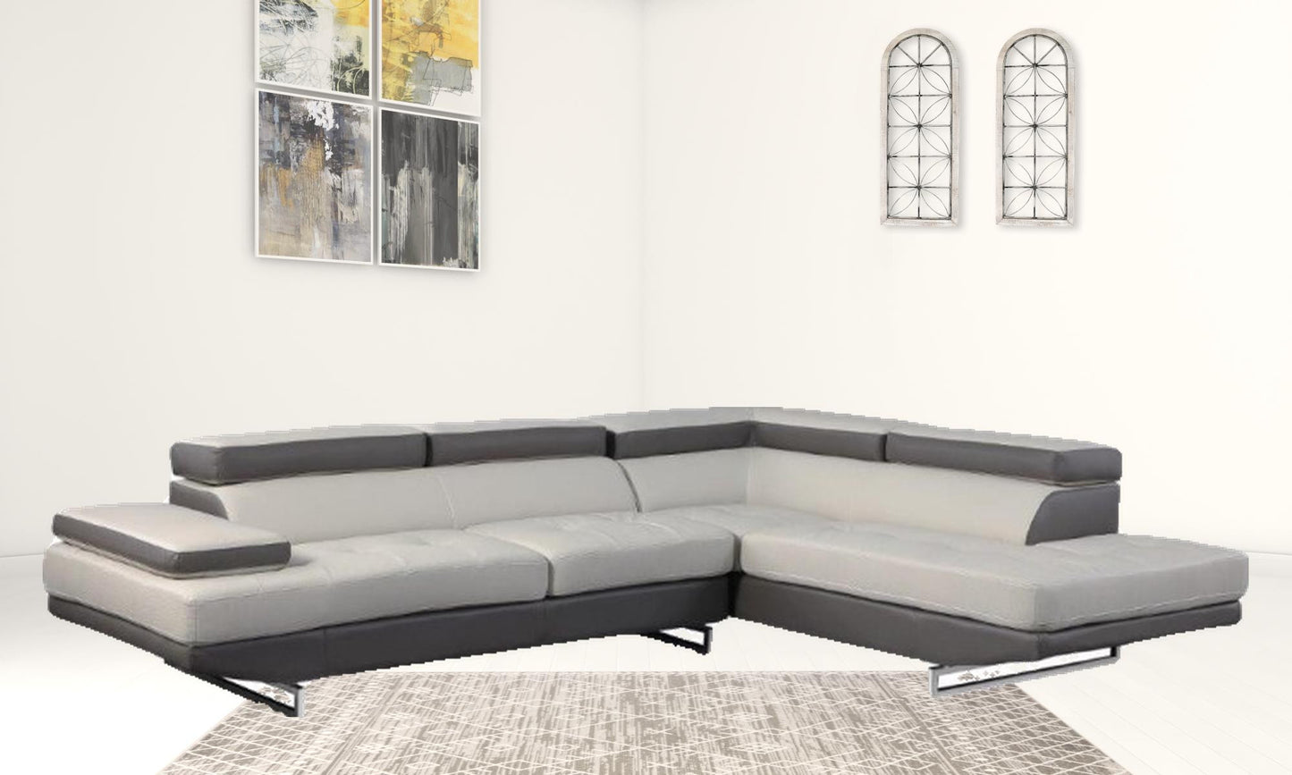 Gray Leather L Shaped 2 Piece Sectional