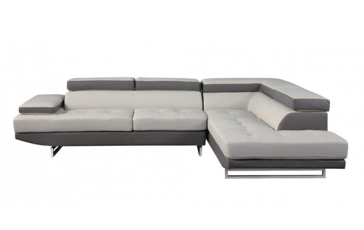 Gray Leather L Shaped 2 Piece Sectional