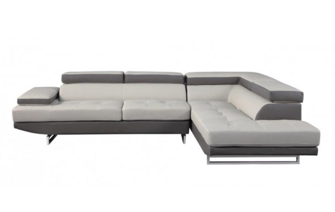 Gray Leather L Shaped 2 Piece Sectional