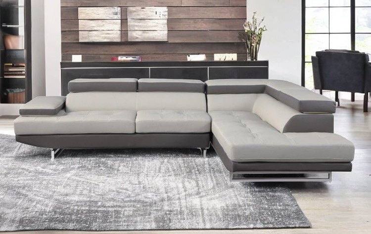 Gray Leather L Shaped 2 Piece Sectional