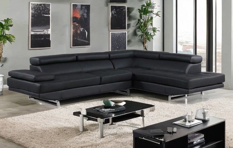 Black Leather L Shaped 2 Piece Sectional