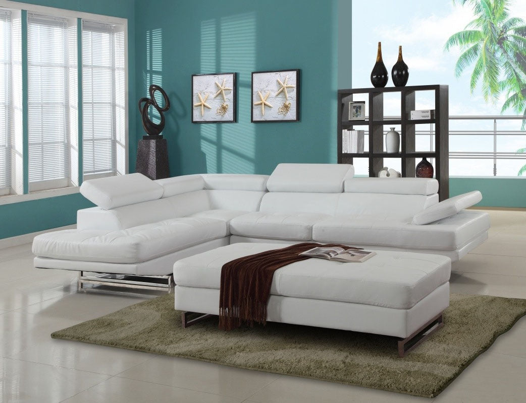 Gray Leather L Shaped 2 Piece Sectional
