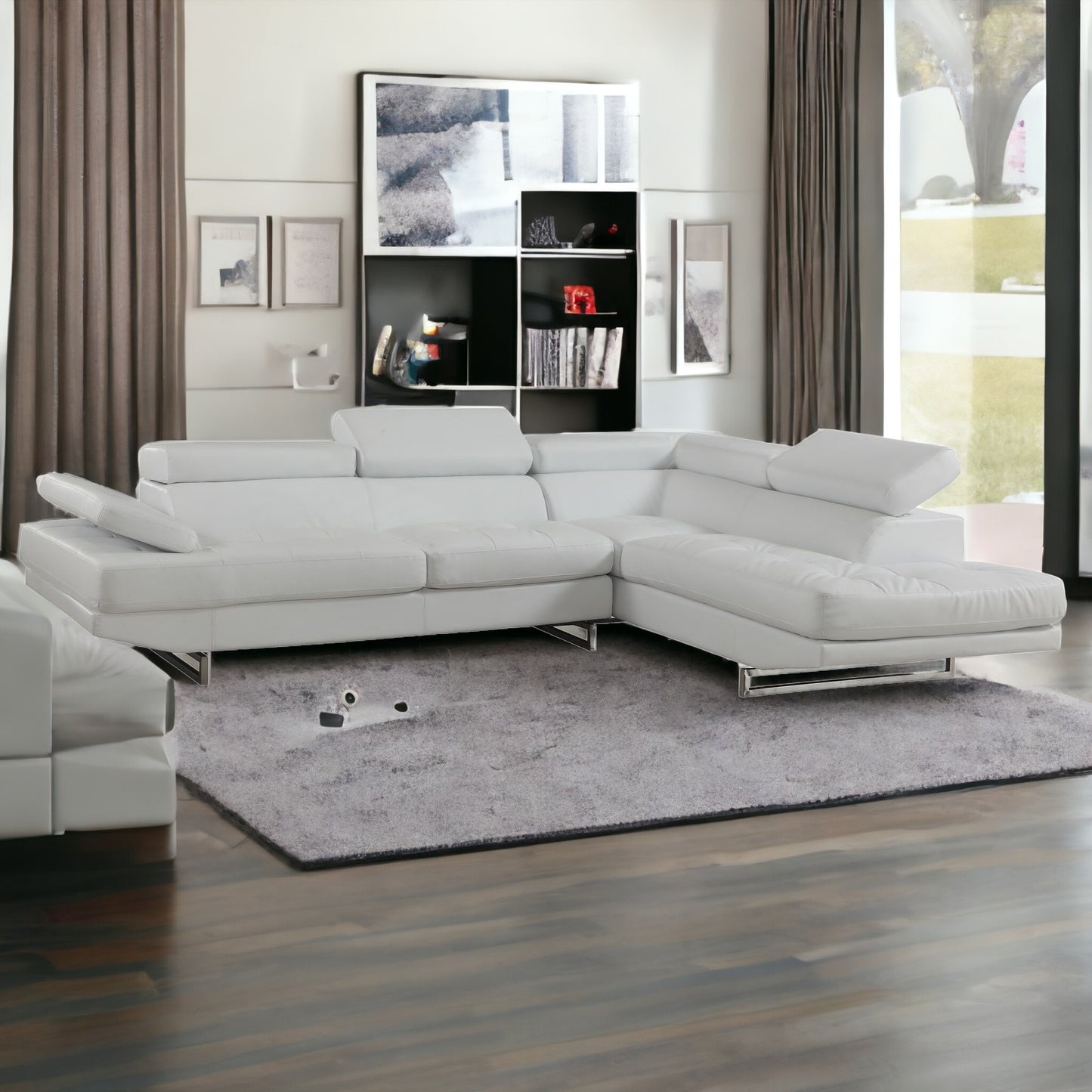 Gray Leather L Shaped 2 Piece Sectional