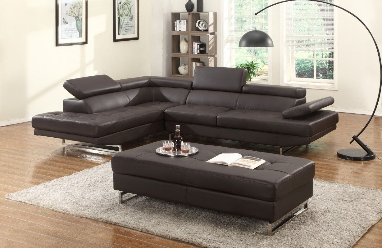 Black Leather L Shaped 2 Piece Sectional