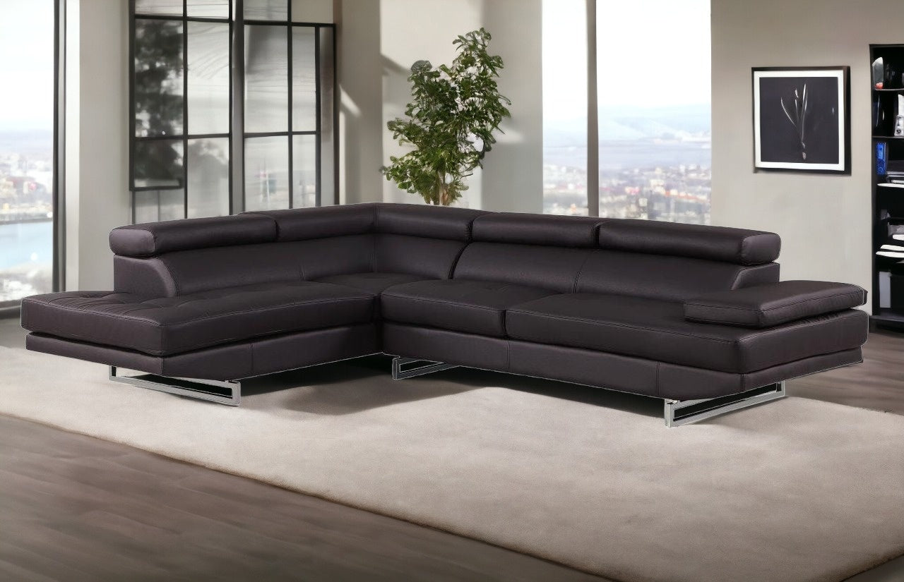 Black Leather L Shaped 2 Piece Sectional
