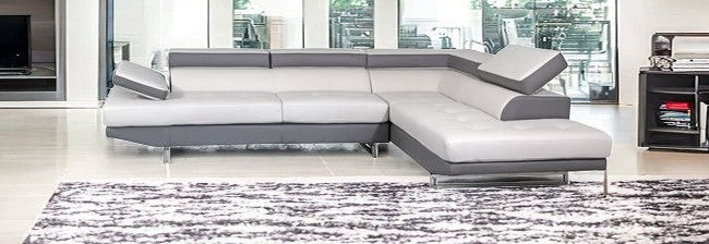 White Leather L Shaped 2 Piece Sectional