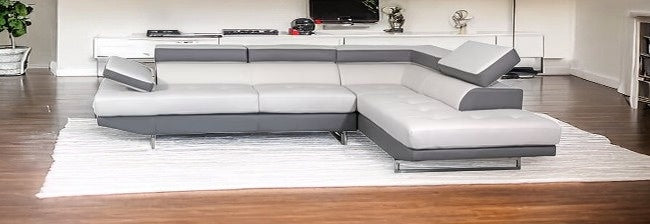White Leather L Shaped 2 Piece Sectional